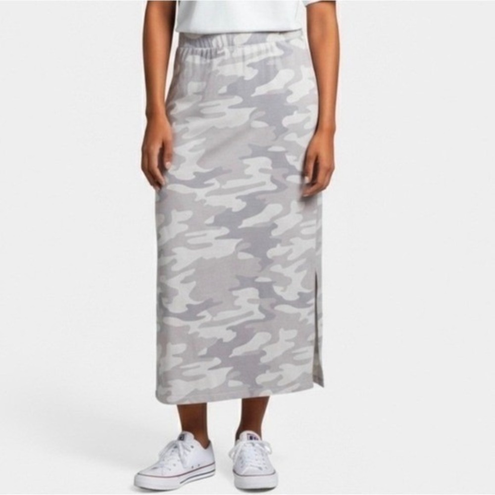Z‎ Supply Alva Camo Skirt Dove Grey Cotton Side Slit Maxi NWT Size S